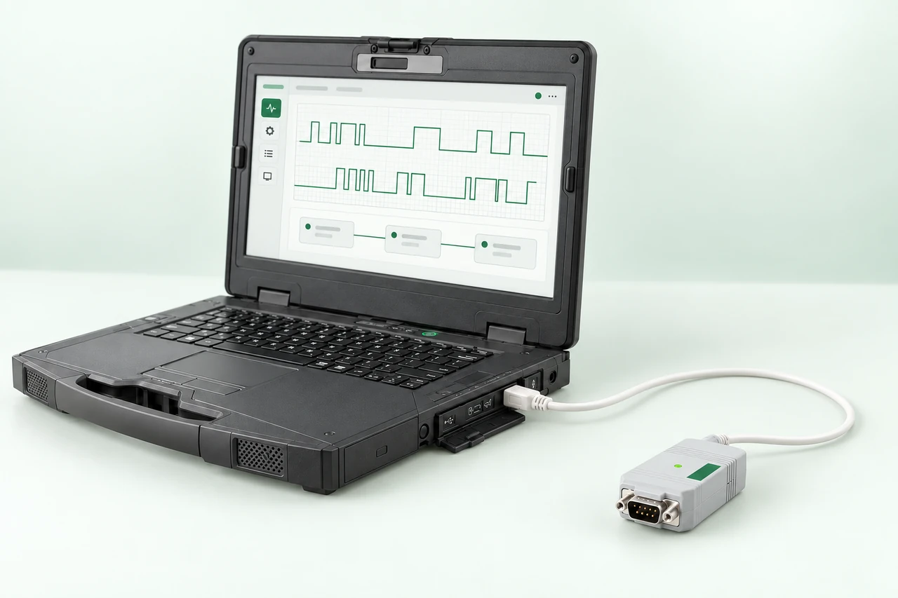 Ноутбук с USB–CAN адаптером для диагностики бортовых систем